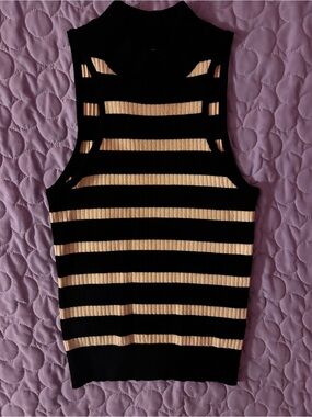 Sleeveless Striped Knit Tank Top - Black & Cream